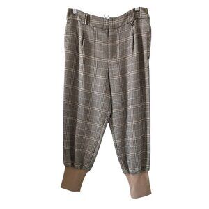Maeve Anthropologie Boot Tuck Jogger Knit Plaid Trousers Size 12
